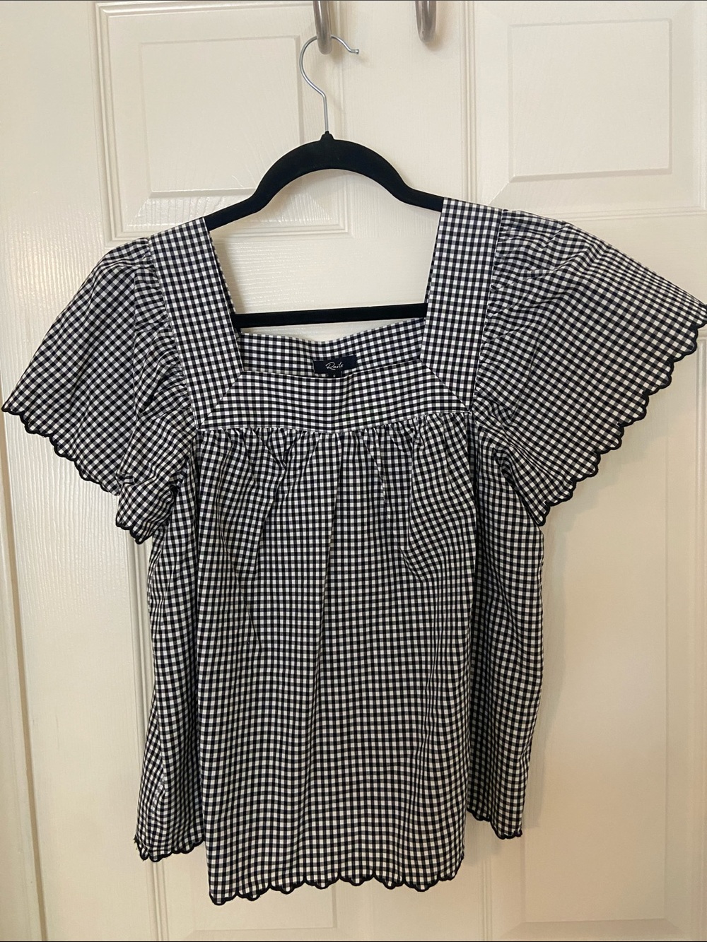 Rails Black & White Gingham Square Neck Top